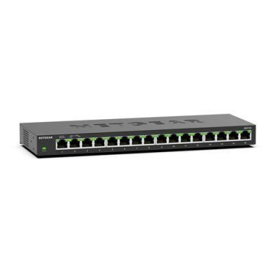 NETGEAR GS316, Unmanaged, L2, Gigabit Ethernet (10/100/1000), Ophangsysteem voor aan de muur