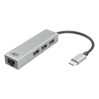ACT USB-C Hub & Ethernet Adapte 3x USB A female , 1x Ethernet poort -0,15m
