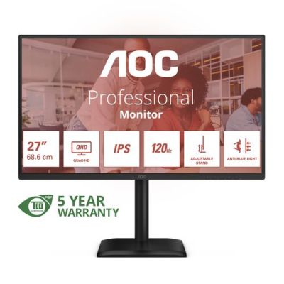 AOC E4 Q27E4U, 68,6 cm (27"), 2560 x 1440 Pixels, Quad HD, LED, 4 ms, Zwart