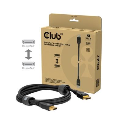 CLUB3D DisplayPort™ 2.1 VESA DP80 Gecertificeerd Kabel 8K240Hz 2m/6.56ft, 2 m, DisplayPort, DisplayP