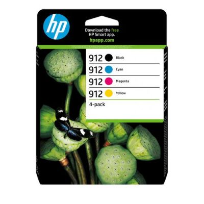 HP 912 4-pack originele inktcartridges, cyaan/magenta/geel, Normaal rendement, Zwart, Cyaan, Magenta