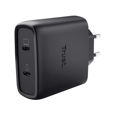 Trust Maxo GaN-oplader van 65 W met 2 USB-C-poorten, Binnen, AC, 20 V, 2 m, Zwart