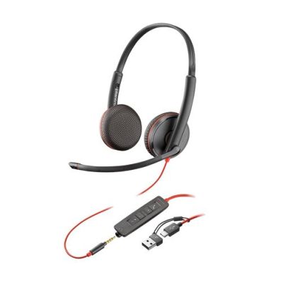POLY Blackwire 3225 Stereo USB-C Headset + 3,5 mm plug + USB-C/A adapter, Bedraad, Kantoor/callcente