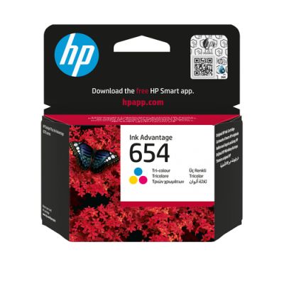 HP 654 originele driekleuren Ink Advantage-cartridge, Normaal rendement, Cyaan, Magenta, Geel, Pigme