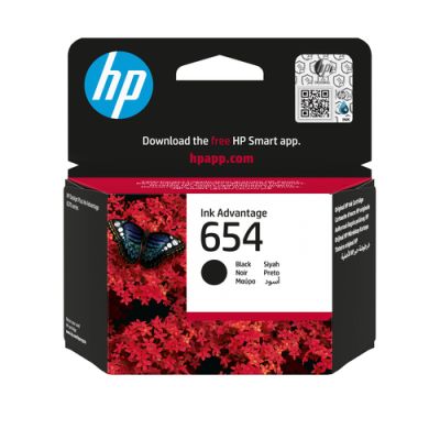 HP 654 originele zwarte Ink Advantage-cartridge, Normaal rendement, Zwart, Inkt op pigmentbasis, 8 m