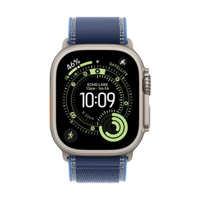 Apple 49mm Blue/Bright Blue Trail Loop - M/L - Natural Titanium Finish, Band, Smartwatch, Blauw, App