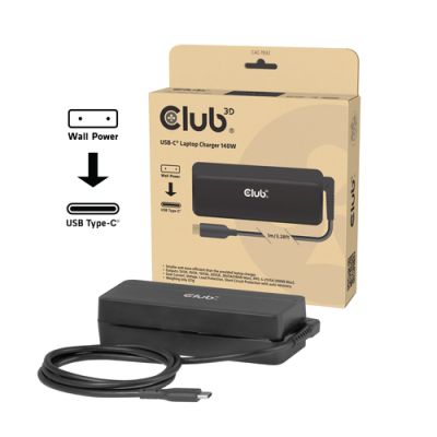 CLUB3D USB-C®-laptoplader 140 W, AC, 1 m, Zwart