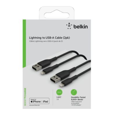 Belkin CAA001BT1MBK2PK, 1 m, Lightning, USB A, Mannelijk, Mannelijk, Zwart