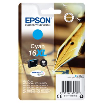 Epson Pen and crossword Singlepack Cyan 16XL DURABrite Ultra Ink, Hoog (XL) rendement, 6,5 ml, 450 pagina's, 1 stuk(s)