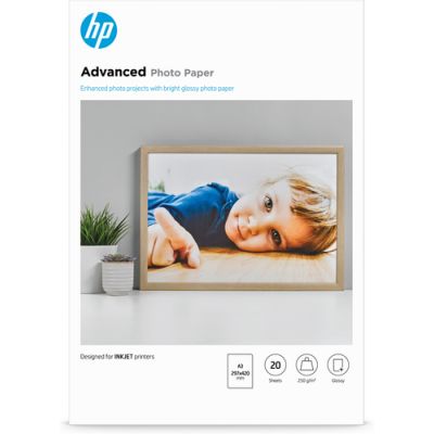 HP Advanced Photo Paper, Glossy, 250 g/m2, A3 (297 x 420 mm), 20 sheets, Hoogglans, 250 g/m², A3, 20