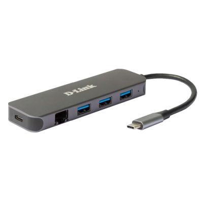 D-Link 5-in-1 USB-C Hub met Gigabit Ethernet/Stroomvoorziening DUB-2334, Bedraad, USB Type-C, 60 W,