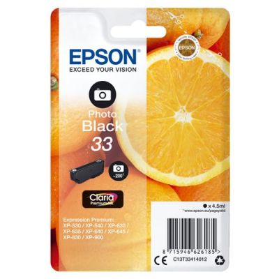 Epson Oranges Singlepack Photo Black 33 Claria Premium Ink, Pigmentgebaseerde inkt, 4,5 ml, 200 pagi