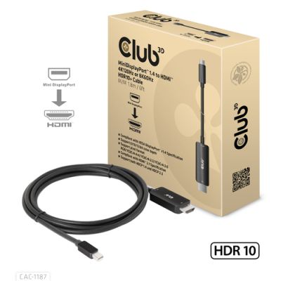 CLUB3D MiniDisplayPort 1.4 to HDMI 4K120Hz or 8K60Hz HDR10+ Cable M/M 1.8m / 6ft, 1,8 m, Mini DisplayPort, HDMI, Mannelijk, Mannelijk, Recht