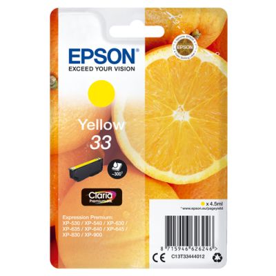 Epson Oranges Singlepack Yellow 33 Claria Premium Ink, Normaal rendement, Inkt op pigmentbasis, 4,5