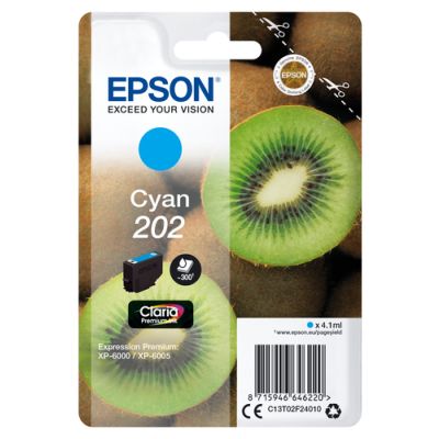 Epson Kiwi Singlepack Cyan 202 Claria Premium Ink, Normaal rendement, 4,1 ml, 300 pagina's, 1 stuk(s