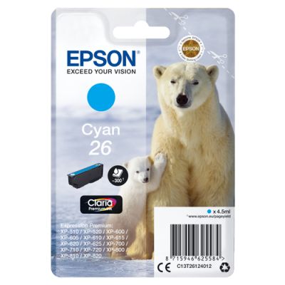 Epson Polar bear Singlepack Cyan 26 Claria Premium Ink, 4,5 ml, 300 pagina's, 1 stuk(s)