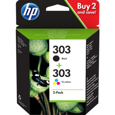 HP 303 originele zwarte/drie-kleuren inktcartridges, 2-pack, Normaal rendement, Inkt op pigmentbasis
