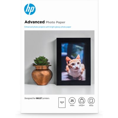 HP Advanced Photo-papier, glanzend, 250 g/m2, 10 x 15 cm (101 x 152 mm), 25 vellen, Glans, 250 g/m²,