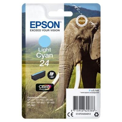 Epson Elephant Singlepack Light Cyan 24 Claria Photo HD Ink, Inkt op pigmentbasis, 5,1 ml, 360 pagin