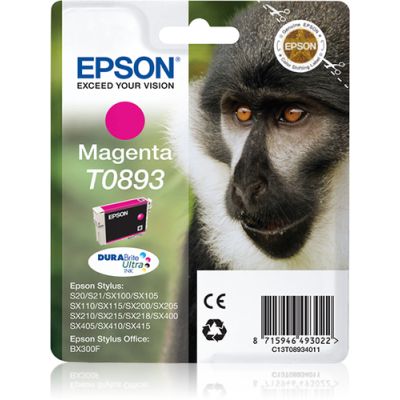 Epson Monkey Singlepack Magenta T0893 DURABrite Ultra Ink, Inkt op pigmentbasis, 1 stuk(s)