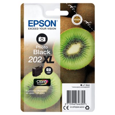 Epson Kiwi Singlepack Photo Black 202XL Claria Premium Ink, Hoog (XL) rendement, Pigmentgebaseerde i