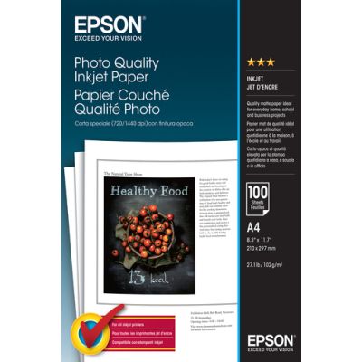 Epson Photo Quality Inkjet Paper - A4 - 100 Vellen, Mat, 102 g/m², A4, Wit, 100 vel, WorkForce WF-76