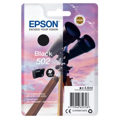 Epson Singlepack Black 502 Ink, Normaal rendement, Inkt op pigmentbasis, 4,6 ml, 210 pagina's, 1 stu
