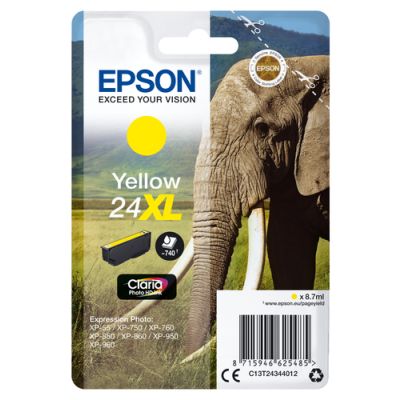 Epson Elephant Singlepack Yellow 24XL Claria Photo HD Ink, Hoog (XL) rendement, Inkt op pigmentbasis