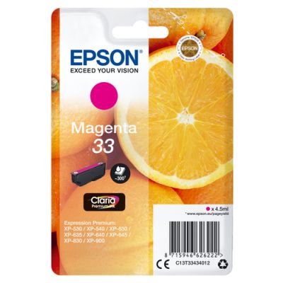 Epson Oranges Singlepack Magenta 33 Claria Premium Ink, Normaal rendement, Inkt op pigmentbasis, 4,5