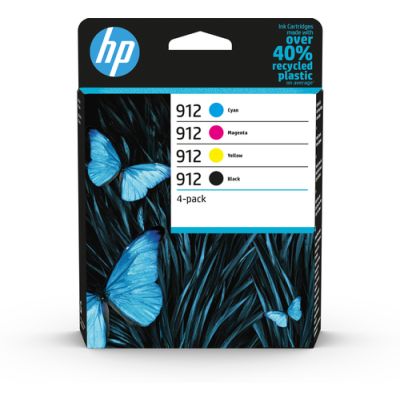 HP 912 4-pack originele inktcartridges, cyaan/magenta/geel, Normaal rendement, Inkt op pigmentbasis,
