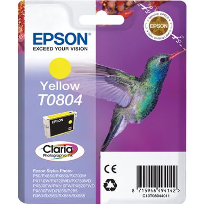 Epson Hummingbird Singlepack Yellow T0804 Claria Photographic Ink, Inkt op pigmentbasis, 7,4 ml, 1 s