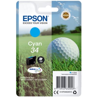 Epson Golf ball Singlepack Cyan 34 DURABrite Ultra Ink, Normaal rendement, 4,2 ml, 300 pagina's, 1 s