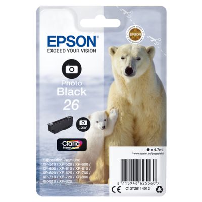 Epson Polar bear Singlepack Photo Black 26 Claria Premium Ink, Normaal rendement, Pigmentgebaseerde
