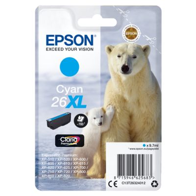 Epson Polar bear Singlepack Cyan 26XL Claria Premium Ink, Hoog (XL) rendement, 9,7 ml, 700 pagina's,