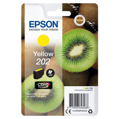 Epson Kiwi Singlepack Yellow 202 Claria Premium Ink, Normaal rendement, Inkt op pigmentbasis, 4,1 ml