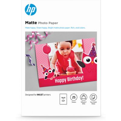 HP mat fotopapier - 25 vellen/10 x 15 cm, Mat, 180 g/m², 10x15 cm, Wit, 25 vel, Thuis