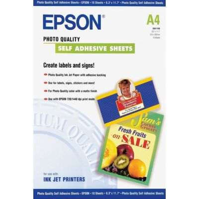 Epson Self-Adhesive Photo Paper - A4 - 10 Vellen, Mat, 167 g/m², A4, Wit, 10 vel, Expression Premium