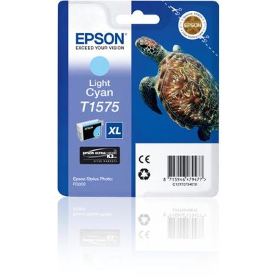 Epson Turtle T1575 Light Cyan, Hoog (XL) rendement, Inkt op pigmentbasis, 25,9 ml, 2300 pagina's, 1