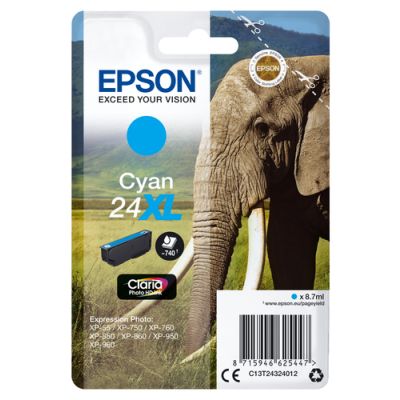 Epson Elephant Singlepack Cyan 24XL Claria Photo HD Ink, Hoog (XL) rendement, 8,7 ml, 740 pagina's,