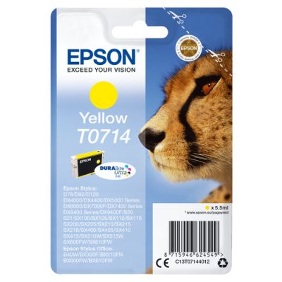 Epson Singlepack Yellow T0714 DURABrite Ultra Ink, Normaal rendement, Inkt op pigmentbasis, 5,5 ml,