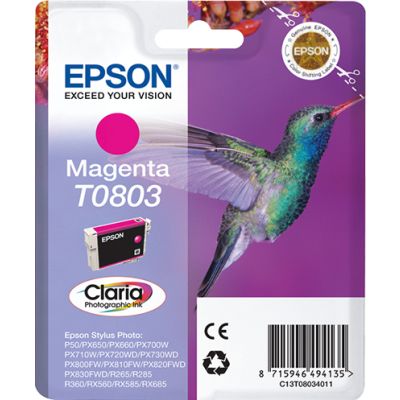 Epson Hummingbird Singlepack Magenta T0803 Claria Photographic Ink, Inkt op pigmentbasis, 7,4 ml, 1