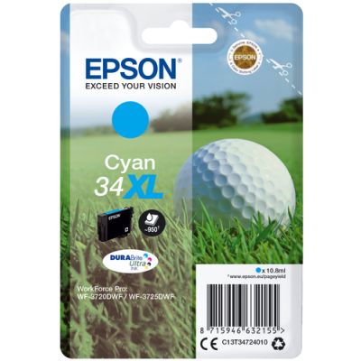 Epson Golf ball Singlepack Cyan 34XL DURABrite Ultra Ink, Hoog (XL) rendement, 10,8 ml, 10,8 ml, 950