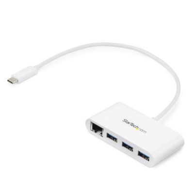 StarTech 3 Port USB 3.0 Hub + Gbe - USB-C - White