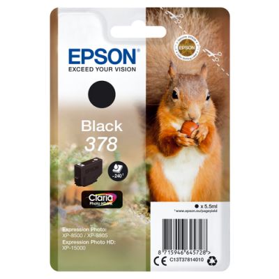 Epson Squirrel Singlepack Black 378 Claria Photo HD Ink, Normaal rendement, Inkt op pigmentbasis, 5,
