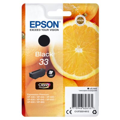 Epson Oranges Singlepack Black 33 Claria Premium Ink, Inkt op pigmentbasis, 6,4 ml, 250 pagina's, 1