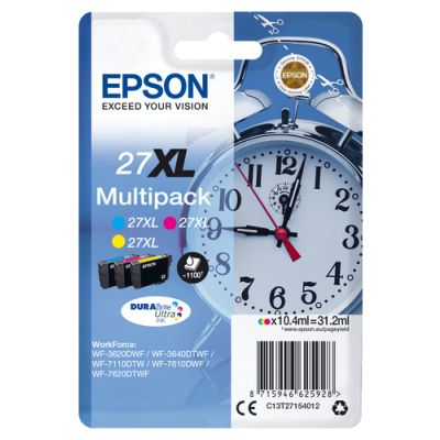 Epson Alarm clock Multipack 3-colour 27XL DURABrite Ultra Ink, Hoog (XL) rendement, Inkt op pigmentb