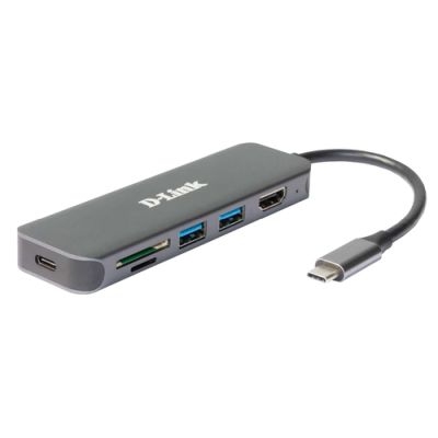 D-Link 6-in-1 USB-C Hub met HDMI/kaartlezer/stroomvoorziening DUB-2327, Bedraad, USB Type-C, 60 W, G