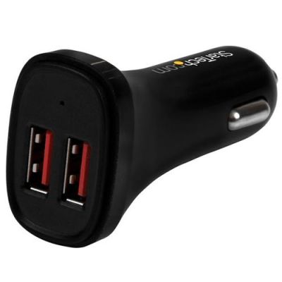 StarTech.com Dual Port USB Car Charger - High Power 24W/4.8A - Black - 2-Port USB Car Charger