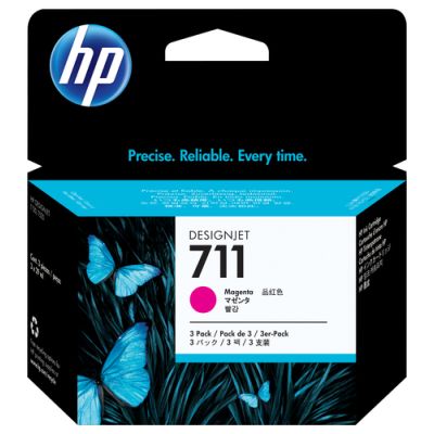 HP 711 magenta DesignJet inktcartridges, 29 ml, 3-pack, Inkt op pigmentbasis, 29 ml, 3 stuk(s), Mult
