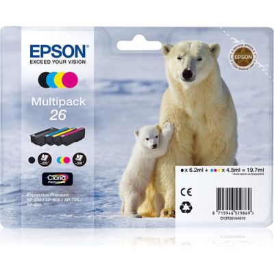 Epson Polar bear Multipack 4-colours 26 Claria Premium Ink, 6,2 ml, 4,5 ml, 1 stuk(s), Multi-verpakk